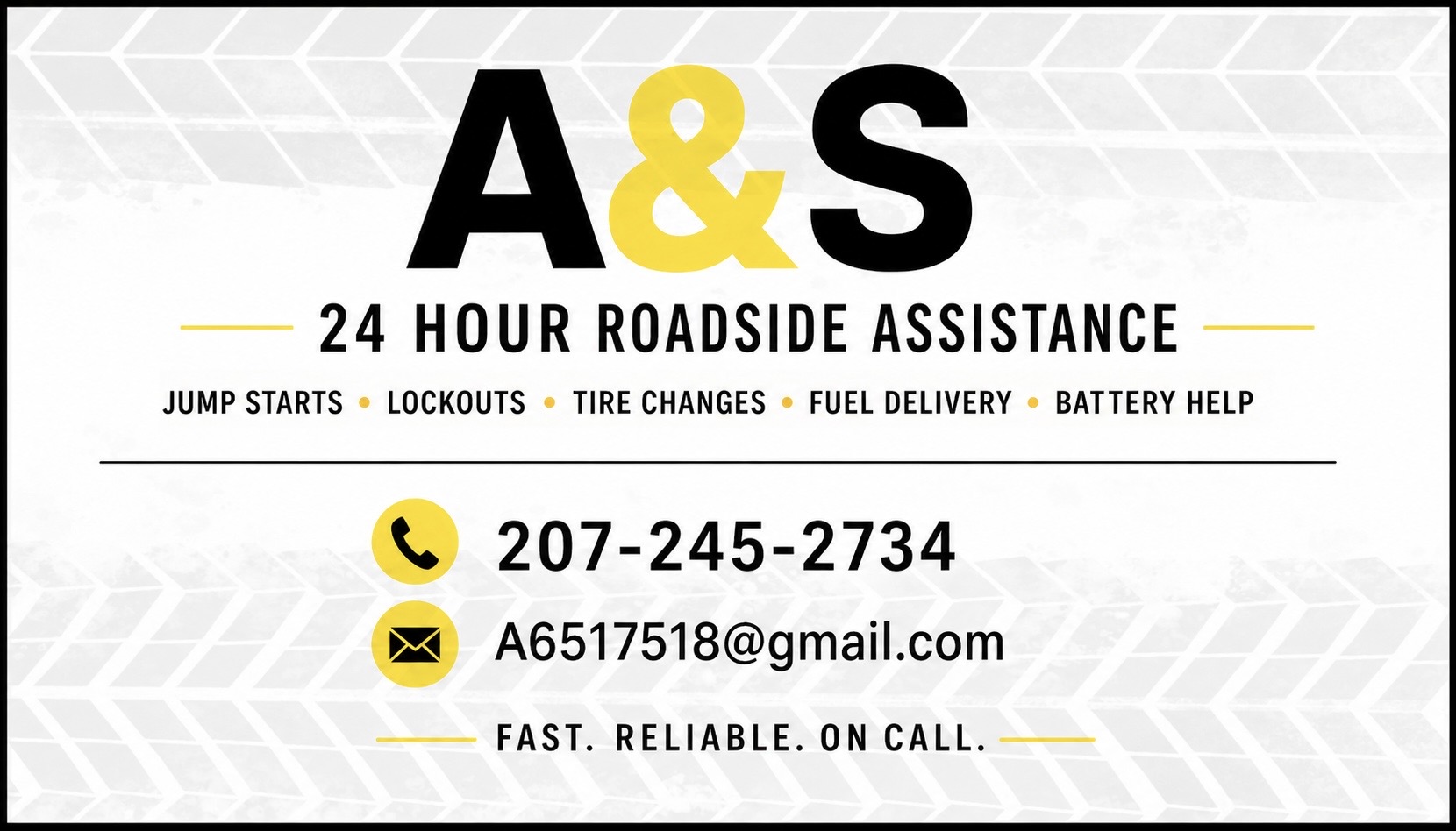 A&S 24 hour roadside assistance card with services and contact details